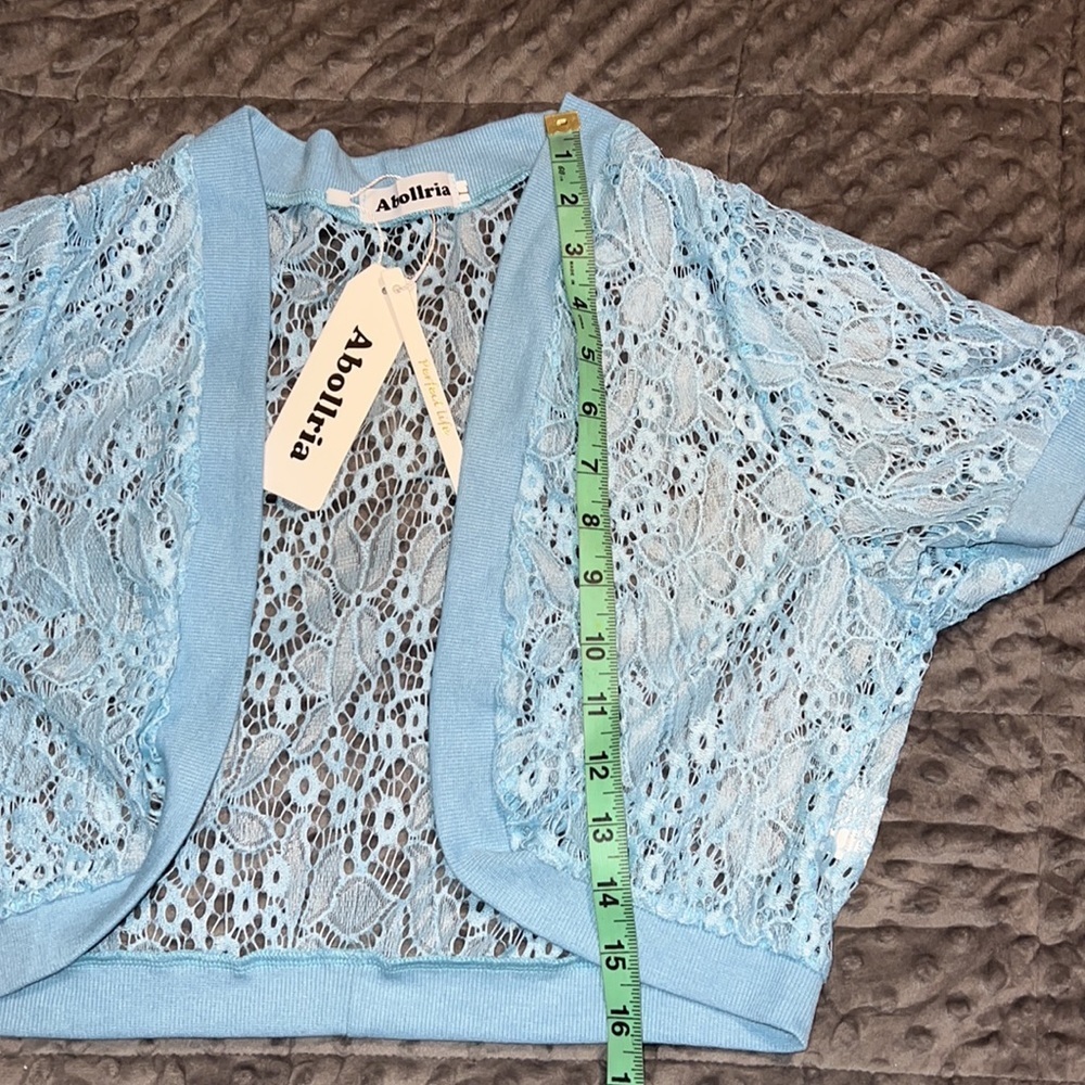 Abollria large blue women’s cover up crochet knit short sleeve NWT - Picture 7 of 10